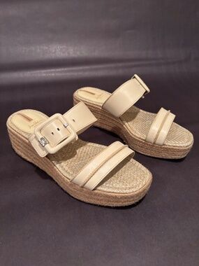 Sam Edelman Cream Leather Espadrille Wedge Sandals - Size 9
